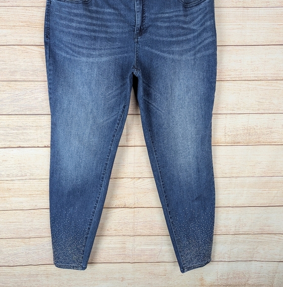 Inc Plus Size 20W Skinny Leg Tummy Control Embellished Blue Stretchy Jeans - Picture 3 of 13